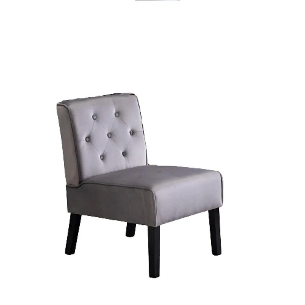 Reese armless button-tufted gray accent chair with dark wood legs on Tampa Home & Garden Store