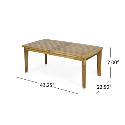 Acacia wood outdoor coffee table by HouseOfZazla, natural finish with slatted top on Tampa Home & Garden Store