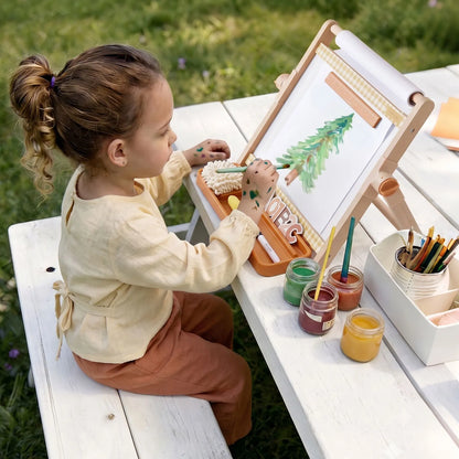 Tiny Land Double-Sided Magnetic Tabletop Easel for Kids, wooden easel with paints outdoors on Tampa Home & Garden Store