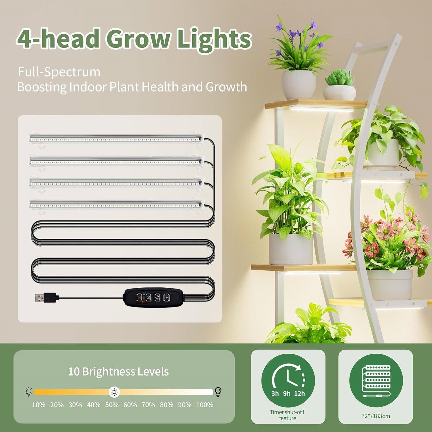 63-inch Tall Indoor Plant Stand with White Metal Frame and Wood Finish Shelves - Tampa Home & Garden Store