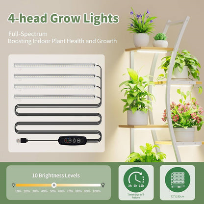63-inch Tall Indoor Plant Stand with White Metal Frame and Wood Finish Shelves - Tampa Home & Garden Store