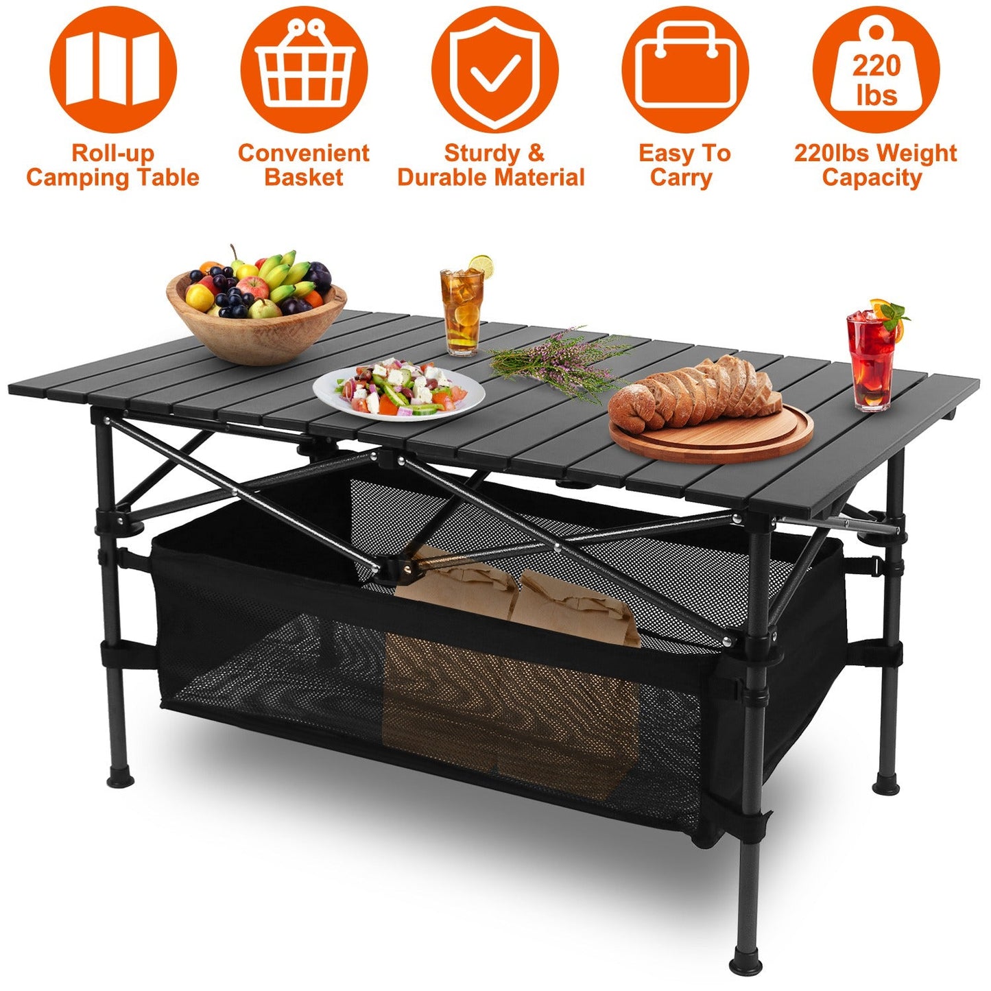 GemGear folding camping table portable lightweight aluminum roll-up top with carrying bag on Tampa Home & Garden Store