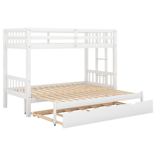 Twin over pull-out bunk bed in white with guard rails and wood slat trundle on Tampa Home & Garden Store