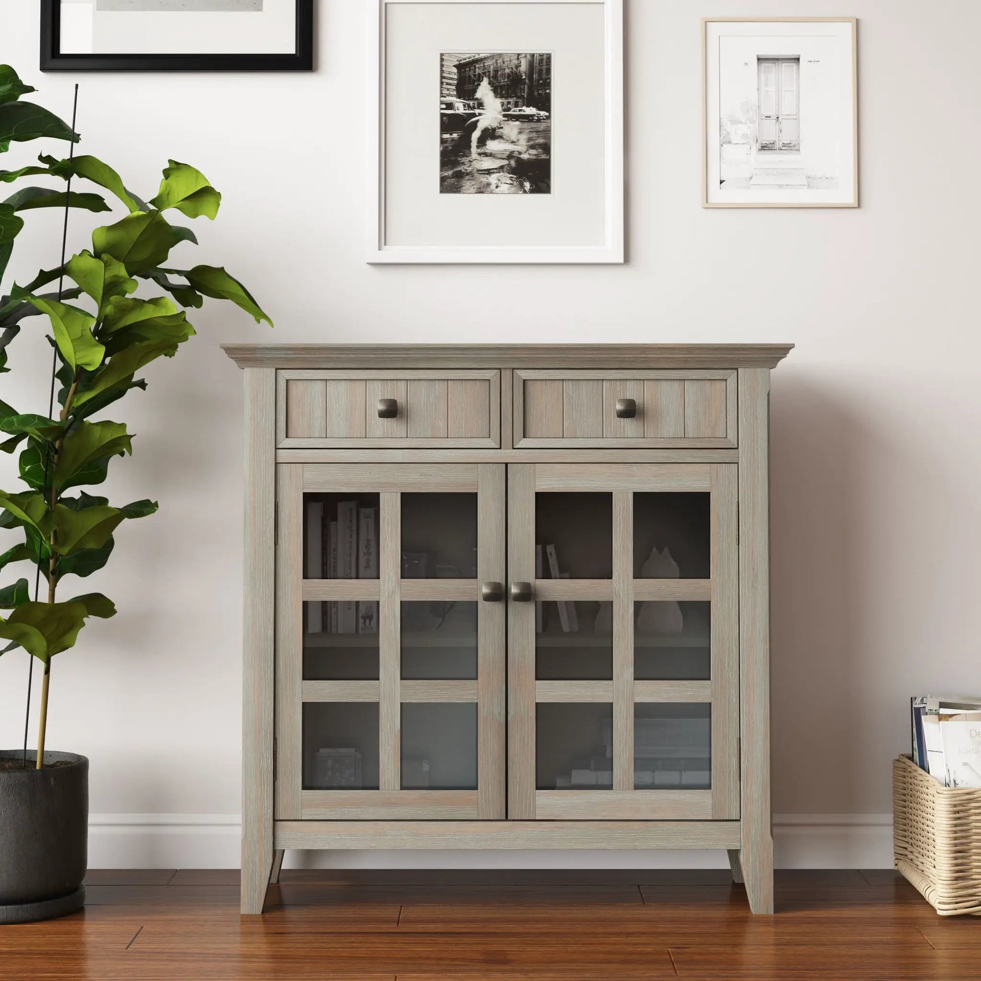 Acadian Handcrafted Entryway Storage Cabinet by Unique Piece Furniture with glass-front grid doors on Tampa Home & Garden Store