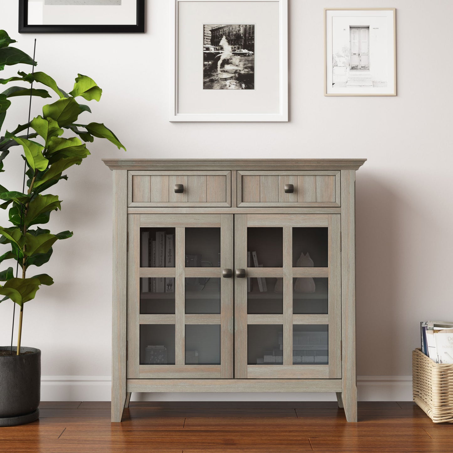 Acadian Entryway Cabinet weathered gray wood with glass-pane doors by HouseOfZazla on Tampa Home & Garden Store