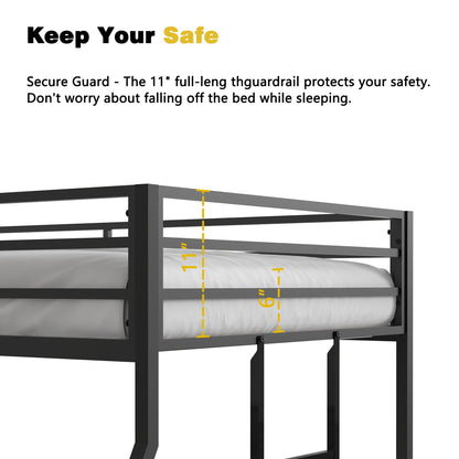 Adam bunk bed with dark gray metal frame and full-length guard rails on both bunks on Tampa Home & Garden Store