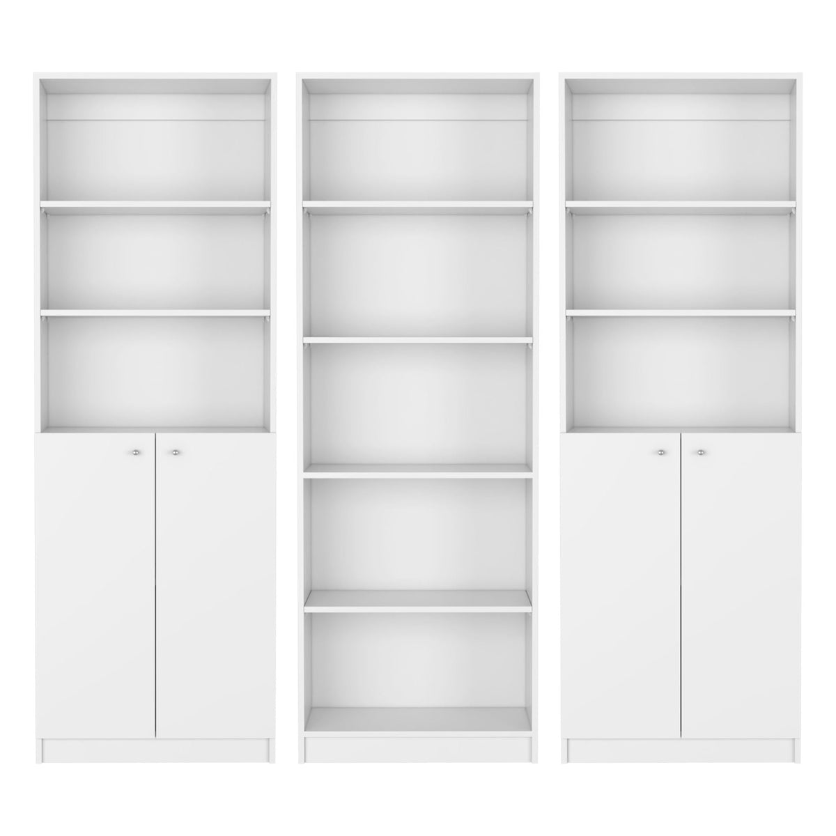 3-piece white living room bookcase set with shelves and lower cabinets, 3 units HouseOfZazla on Tampa Home & Garden Store
