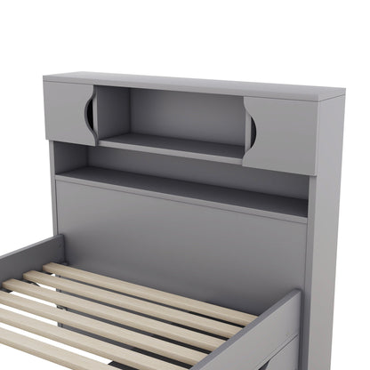 Twin Size Captain Platform Bed Frame with Storage Bookcases and Shelves,Four Drawers, Gray - Tampa Home & Garden Store