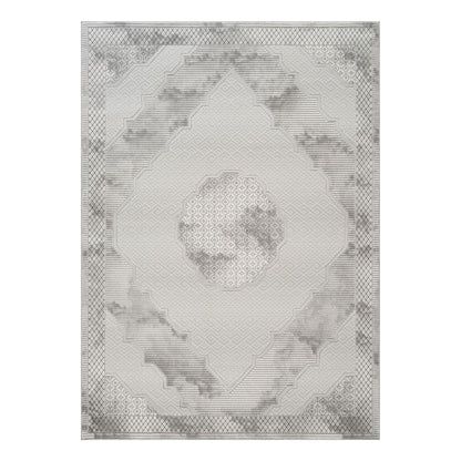 Geometric 3D Medallion Rug gray ivory by HouseOfZazla, area rug with layered medallion pattern on Tampa Home & Garden Store