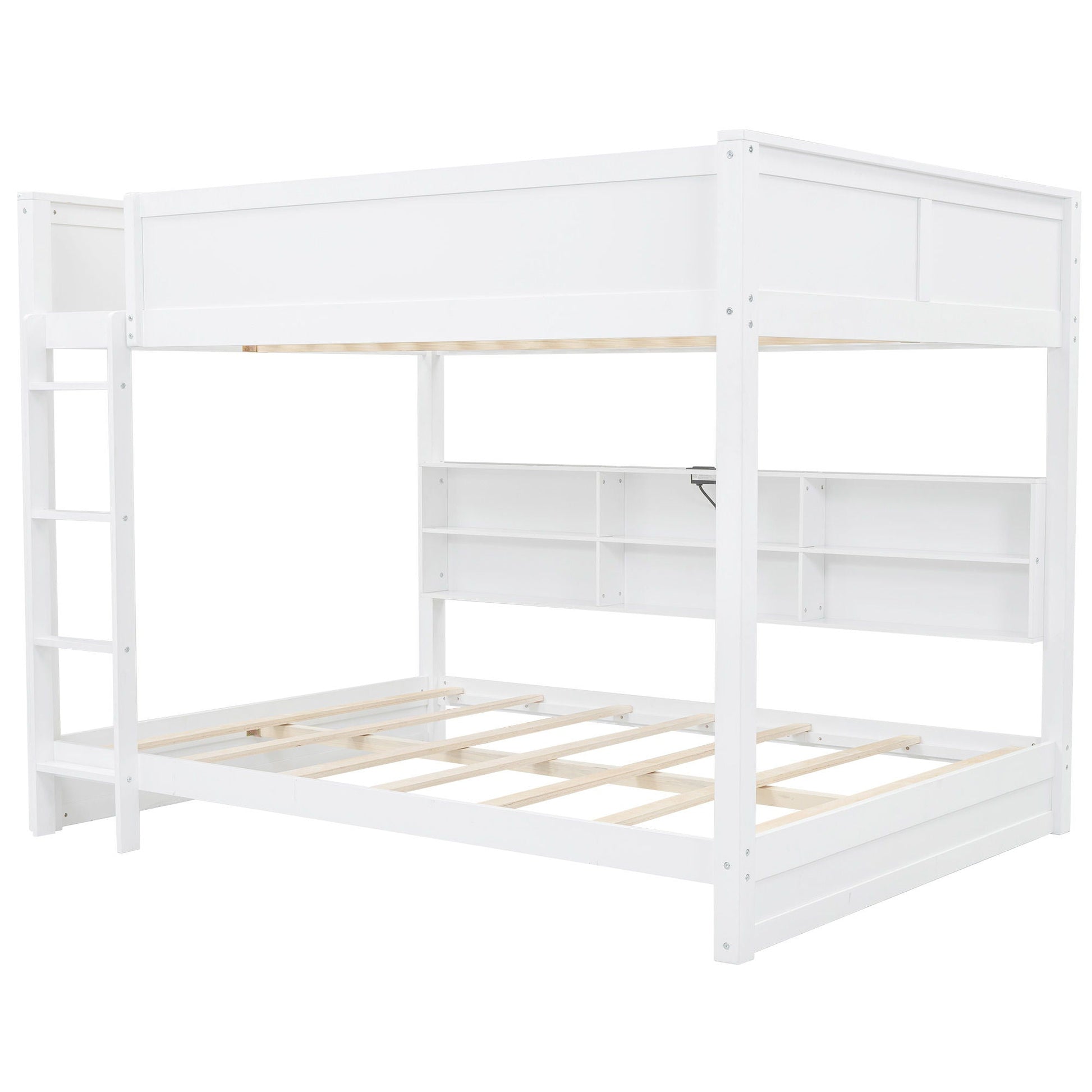 White bunk bed with built-in side storage cabinets and open cubby shelves, left ladder on Tampa Home & Garden Store