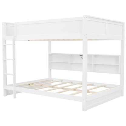 White bunk bed with built-in side storage cabinets and open cubby shelves, left ladder on Tampa Home & Garden Store