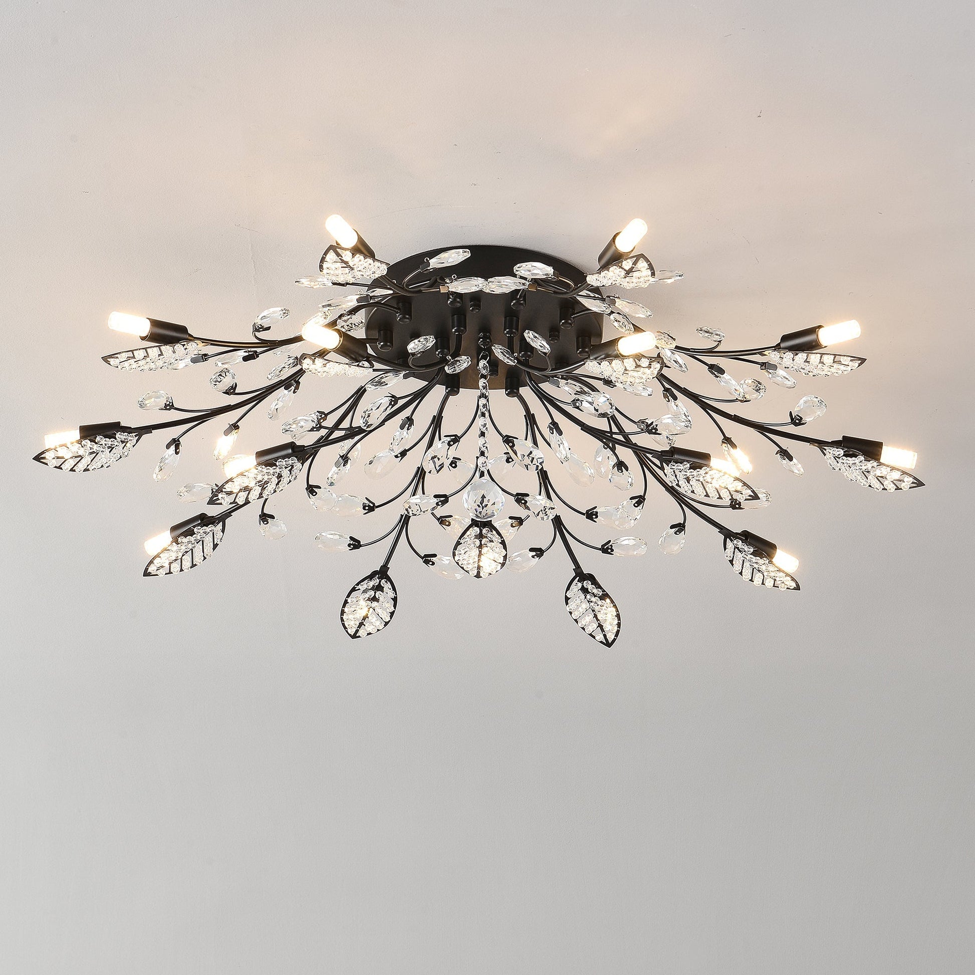 HouseOfZazla 15-Light crystal chandelier with black metal frame and teardrop crystals on Tampa Home & Garden Store