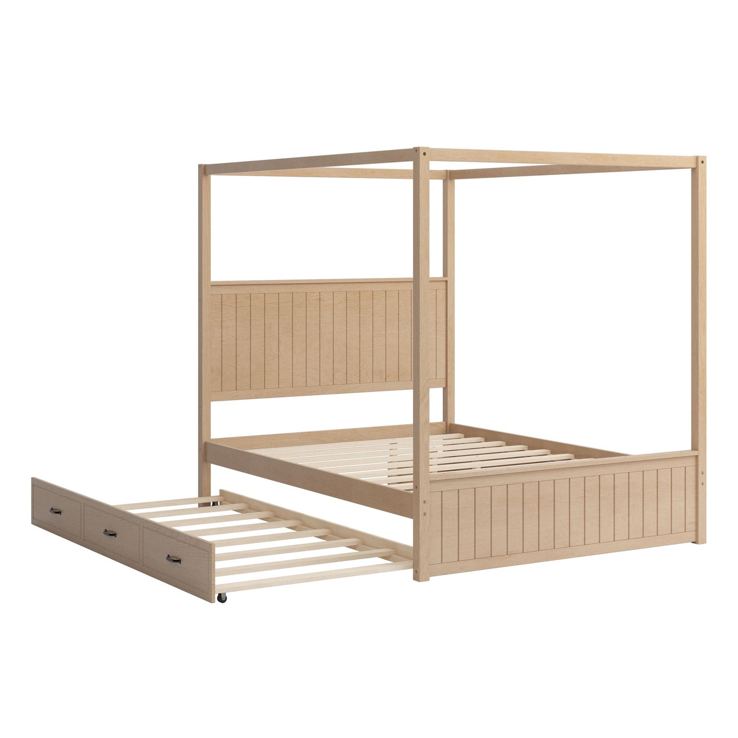 Canopy platform bed with trundle and 3 storage drawers in natural wood by HouseOfZazla on Tampa Home & Garden Store