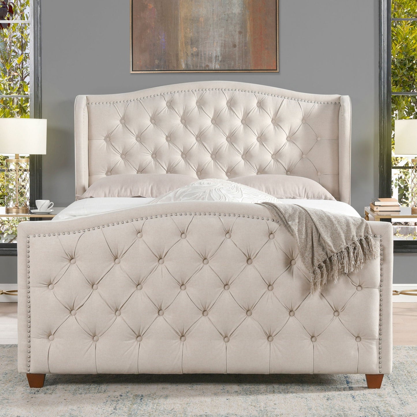 Solid Upholstered Bed Frame and Headboard Set