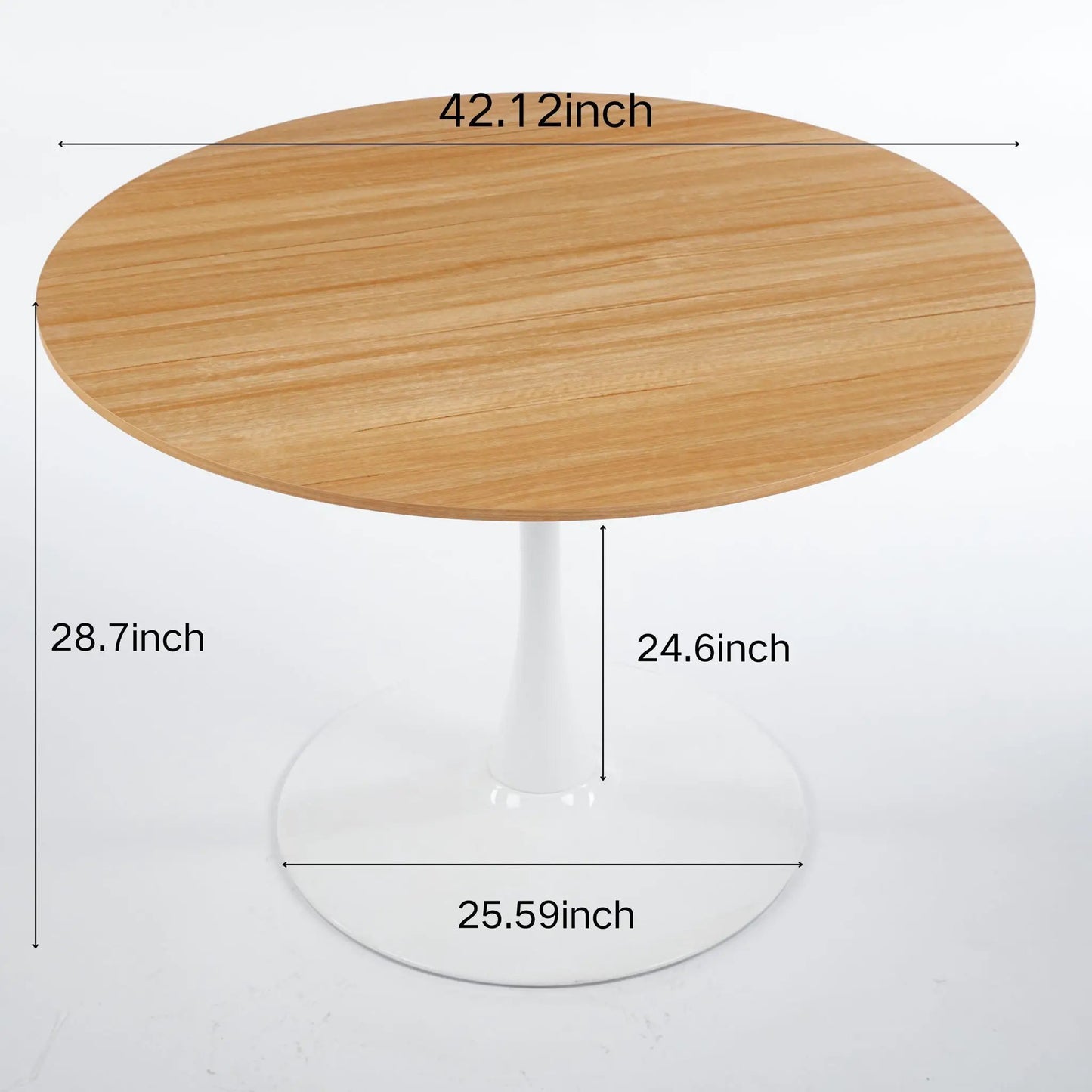 Mid-Century Tulip Dining Table round natural wood top white pedestal base 42.12 inch on Tampa Home & Garden Store