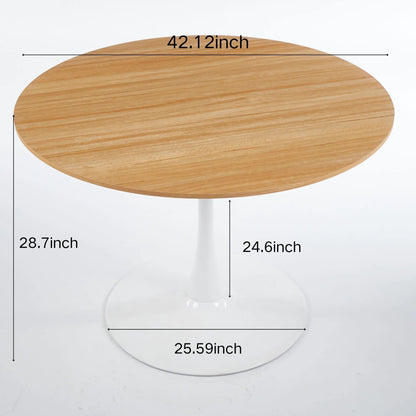 Mid-Century Tulip Dining Table round natural wood top white pedestal base 42.12 inch on Tampa Home & Garden Store