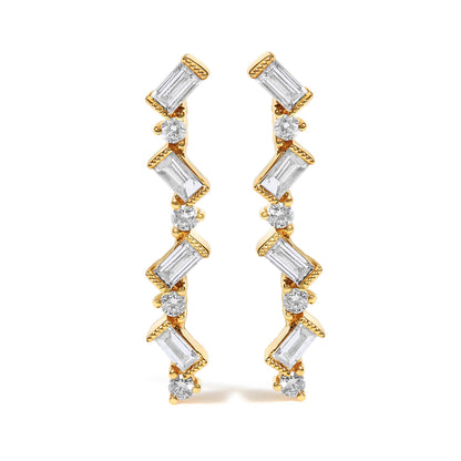 Pair of 14K yellow gold zigzag drop earrings with 1/2 cttw baguette and round diamonds on Tampa Home & Garden Store
