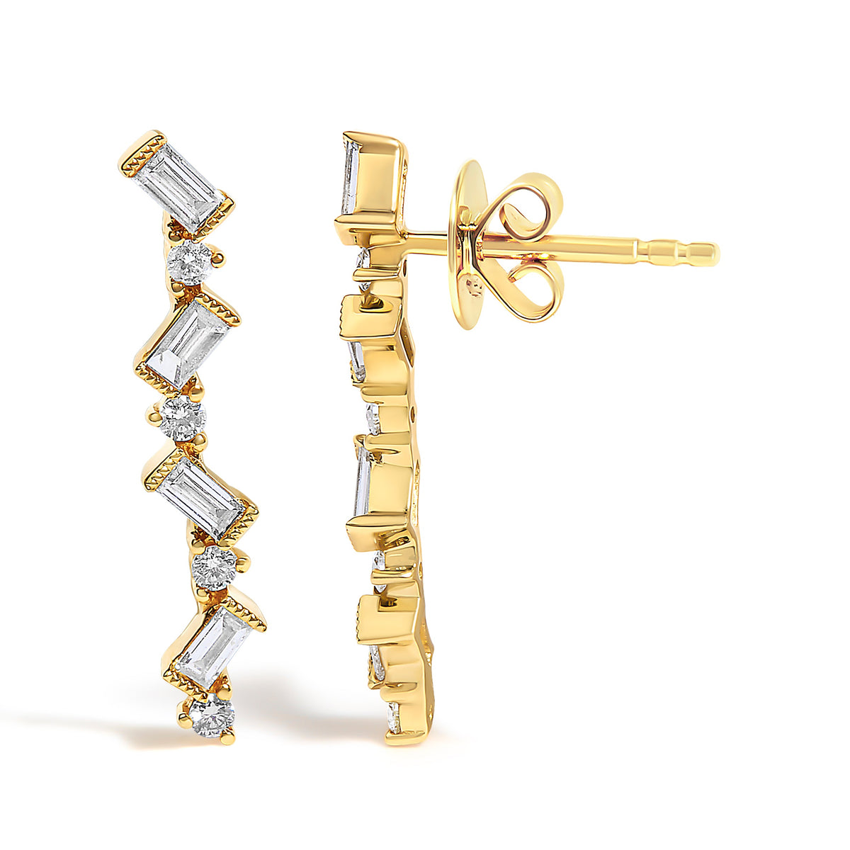 14K yellow gold zigzag diamond drop earrings with baguette and rounds, 1/2 cttw I-J SI2-I1 on Tampa Home & Garden Store