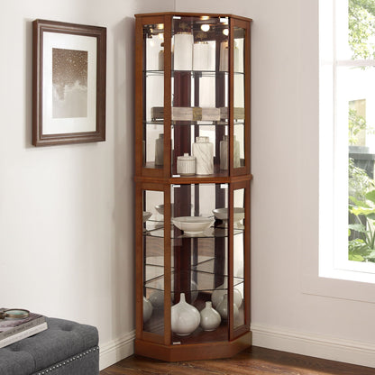 6-Shelf Corner Curio Display Cabinet with Lights, Mirrors and Adjustable Shelves HouseOfZazla on Tampa Home & Garden Store