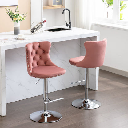 Swivel adjustable height pink tufted barstools set of 2 with chrome bases HouseOfZazla on Tampa Home & Garden Store