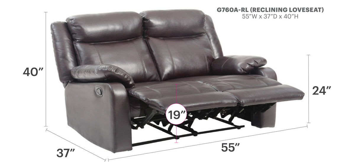 Reclining loveseat PU upholstery in dark brown by HouseOfZazla, 55W x 37D x 40H on Tampa Home & Garden Store