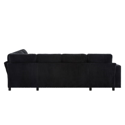 Convertible U-shaped sectional sofa bed with USB ports and storage in black corduroy on Tampa Home & Garden Store