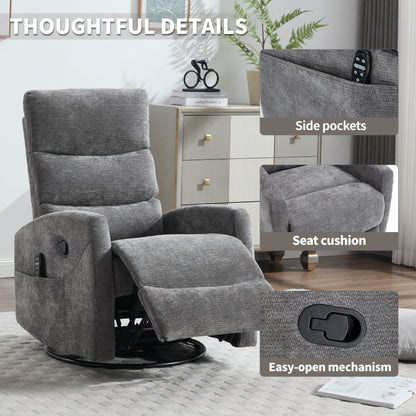 Heat Massage Recliner Chairs with Rocker and Swivel in Gray Fabric, with side pockets on Tampa Home & Garden Store