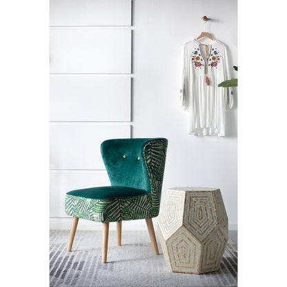 Hexagonal Capiz Stool Cream Yellow with natural wood legs, geometric mosaic pattern on Tampa Home & Garden Store