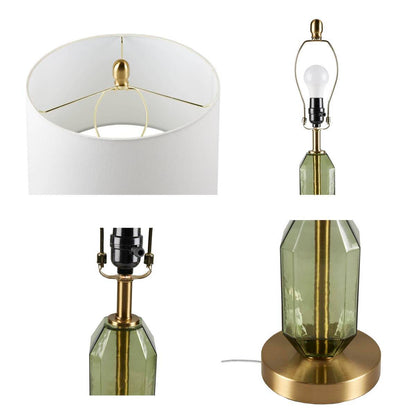 Faceted green glass table lamp with brass hardware and white shade by HouseOfZazla on Tampa Home & Garden Store