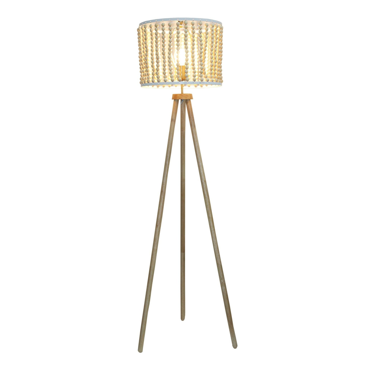 Brillo 3-legged floor lamp in brown wood with beaded drum shade, HouseOfZazla on Tampa Home & Garden Store