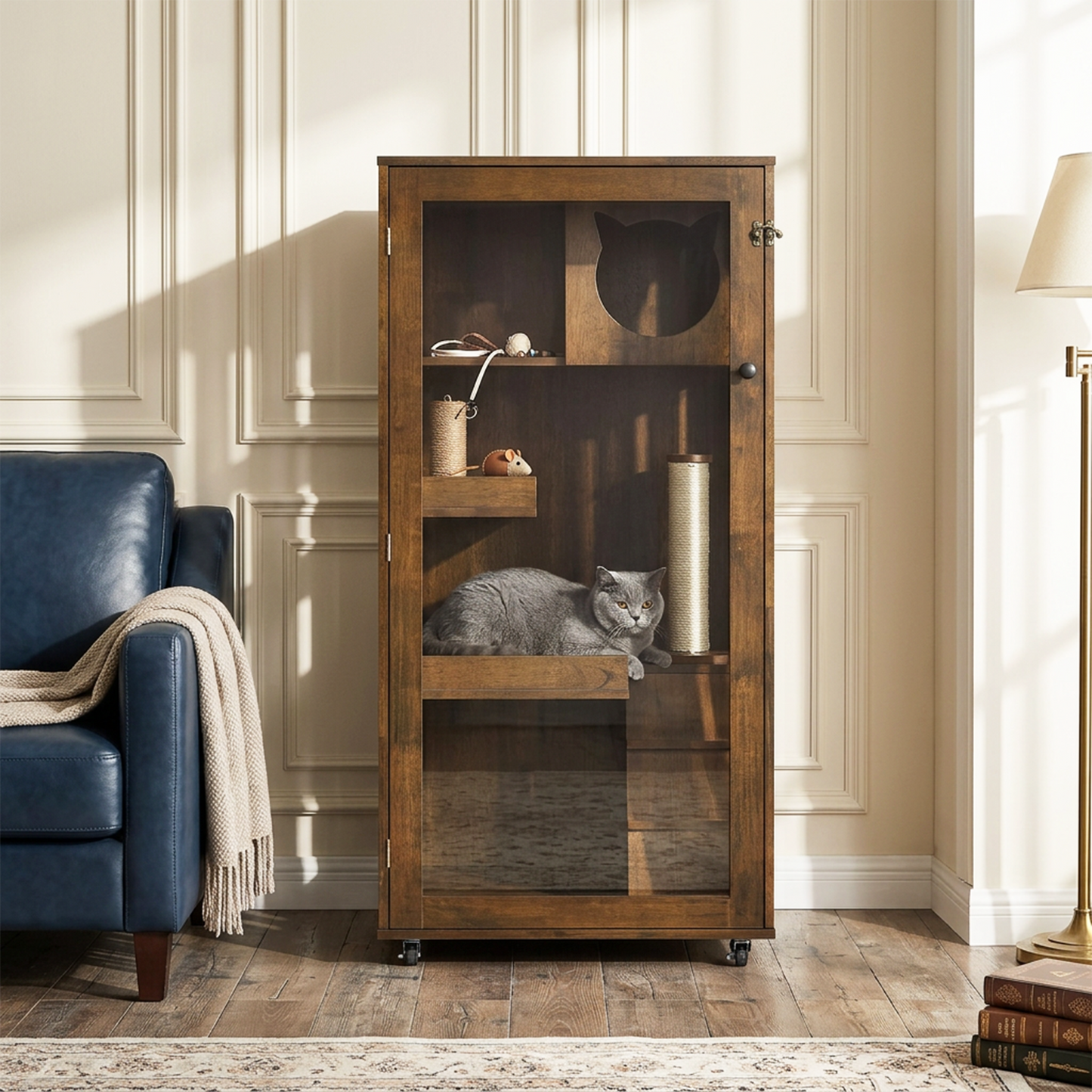 Basia Indoor Rubber Wood Cat Cabinet by HouseOfZazla; wood cabinet with cat silhouette on Tampa Home & Garden Store