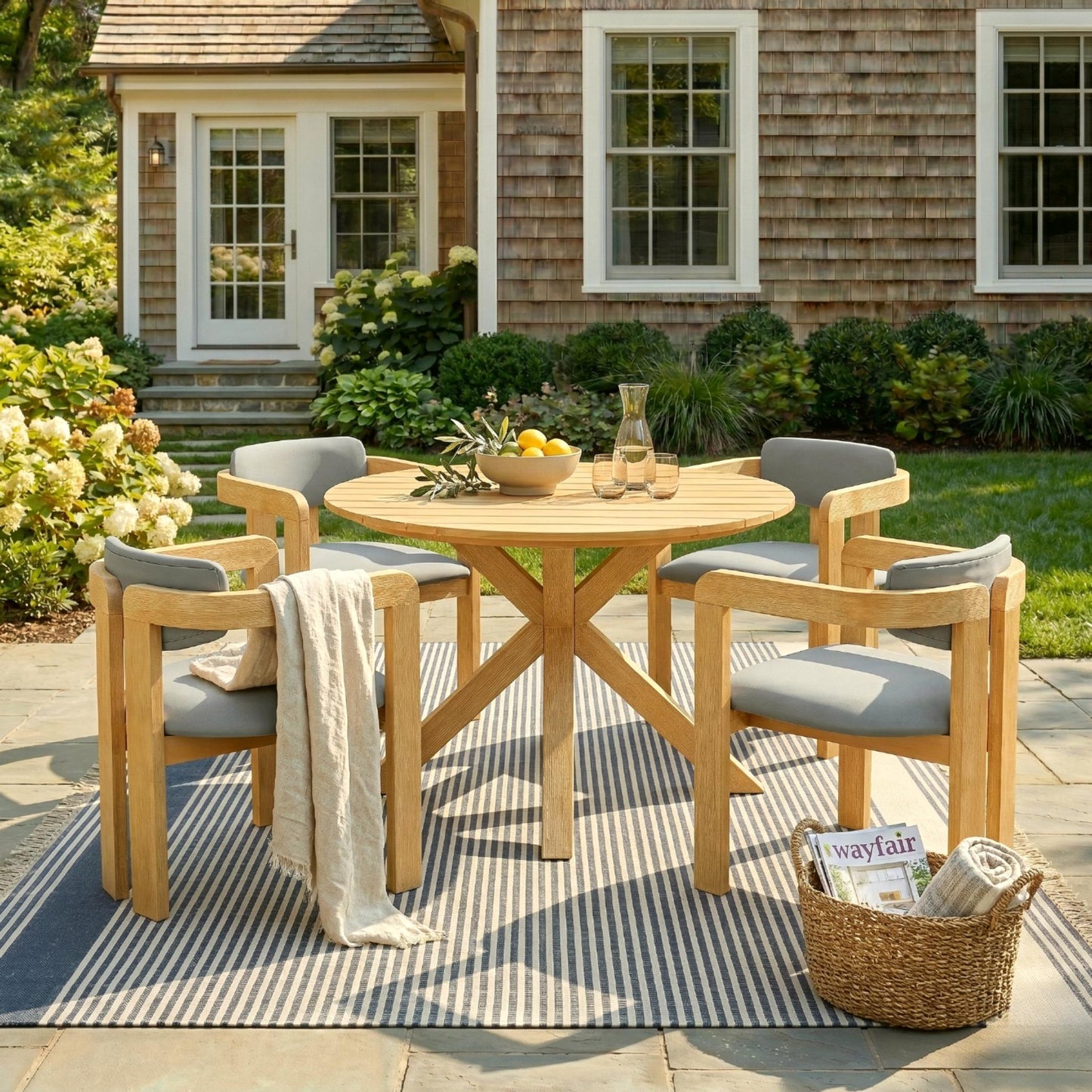 Outdoor Acacia Wood Round Dining Set and Chairs