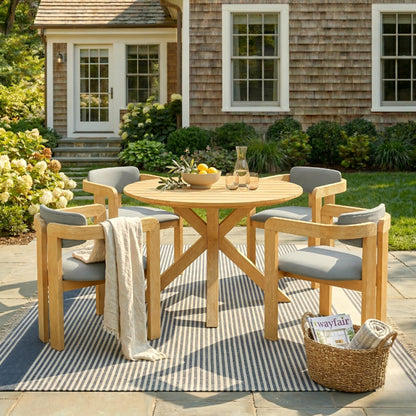 Outdoor Acacia Wood Round Dining Set and Chairs