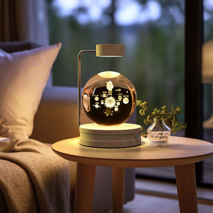 Crystal Ball Cosmic Dinosaur Night Light amber glass sphere on wooden base warm USB bedside lamp on Tampa Home & Garden Store