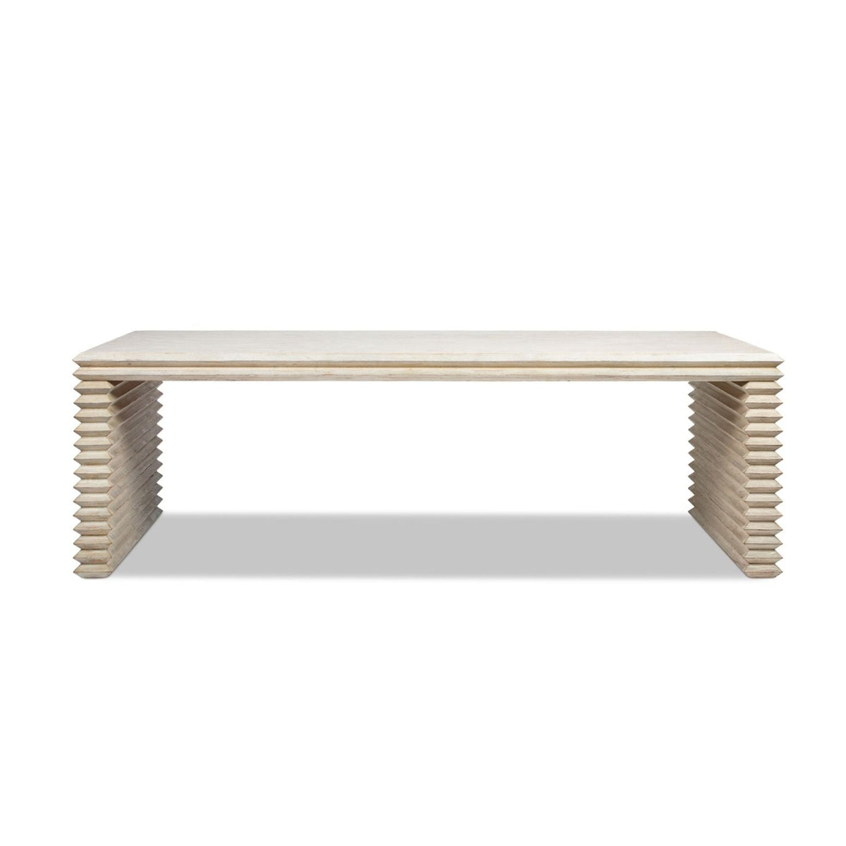Geometric Waterfall Dining Table with Sculptural Base in white wood finish on Tampa Home & Garden Store