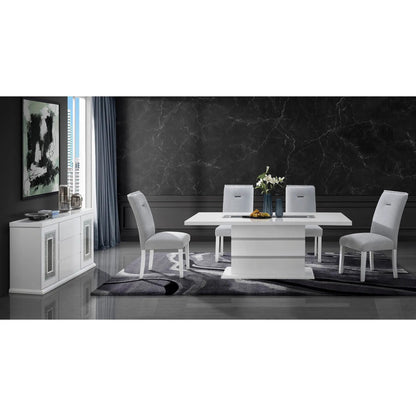 Ariya dining chairs set of 6 in light grey upholstery around white table on Tampa Home & Garden Store