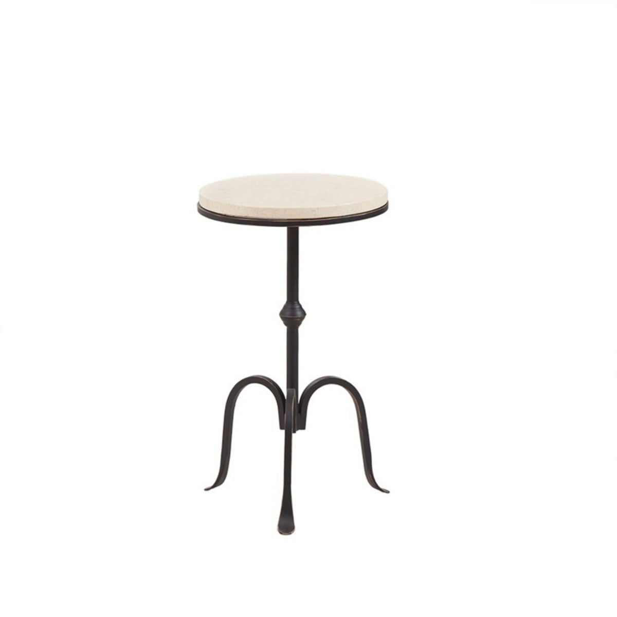 Gaberial black accent table, round beige top, sturdy metal frame on Tampa Home & Garden Store