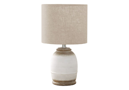 Table lamp with cream resin base and cream linen shade, contemporary design on Tampa Home & Garden Store