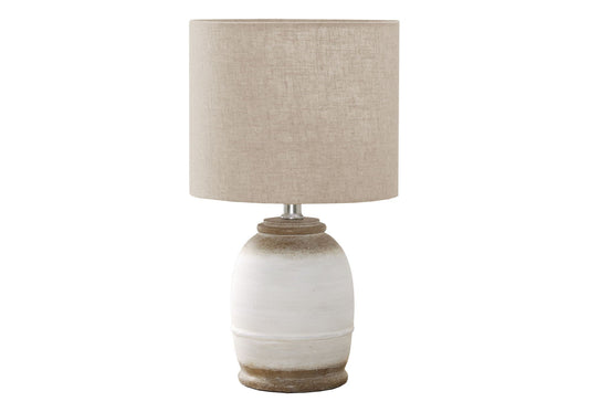 Table lamp with cream resin base and cream linen shade, contemporary design on Tampa Home & Garden Store