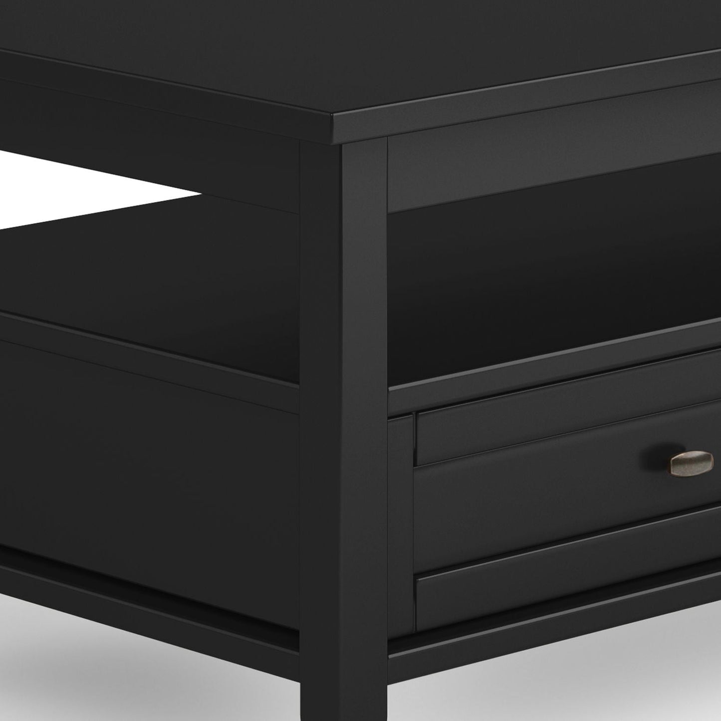 Warm Shaker coffee table in black finish by Unique Piece Furniture with brass drawer knob on Tampa Home & Garden Store