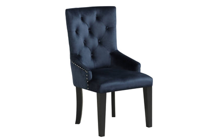 Varian II Side Chair with Tufted Backrest in dark navy velvet, nailhead trim, black legs on Tampa Home & Garden Store