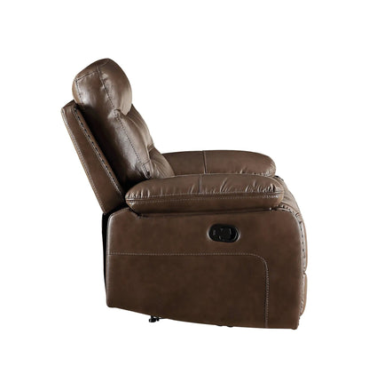 Aashi brown leather gel match recliner chair with stitched seams and recliner lever on Tampa Home & Garden Store