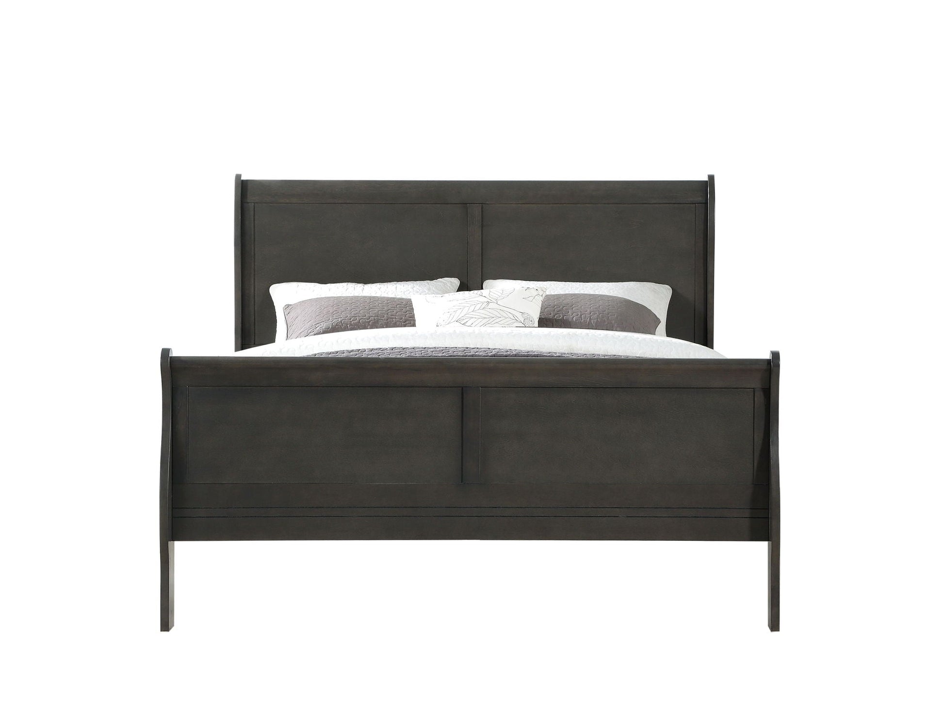 Louis Philippe Sleigh bed by HouseOfZazla, 2-piece bedroom set in dark wood finish on Tampa Home & Garden Store
