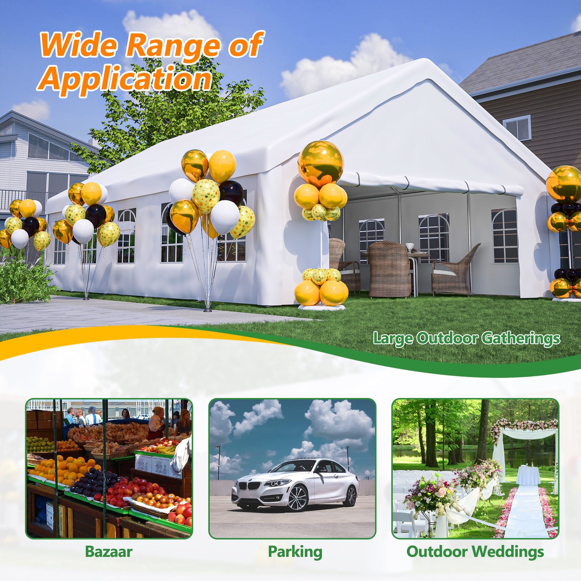 HouseOfZazla 20x32 ft party canopy with removable sidewalls and 3 storage bags white tent on Tampa Home & Garden Store