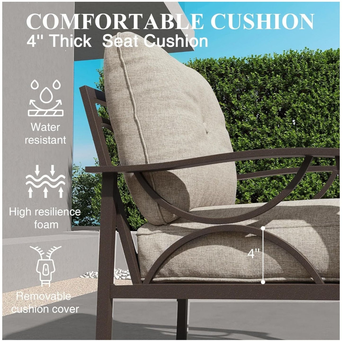 All-Weather Armchairs With Cushions by HouseOfZazla, beige fabric, sculptural design, set of 2 on Tampa Home & Garden Store