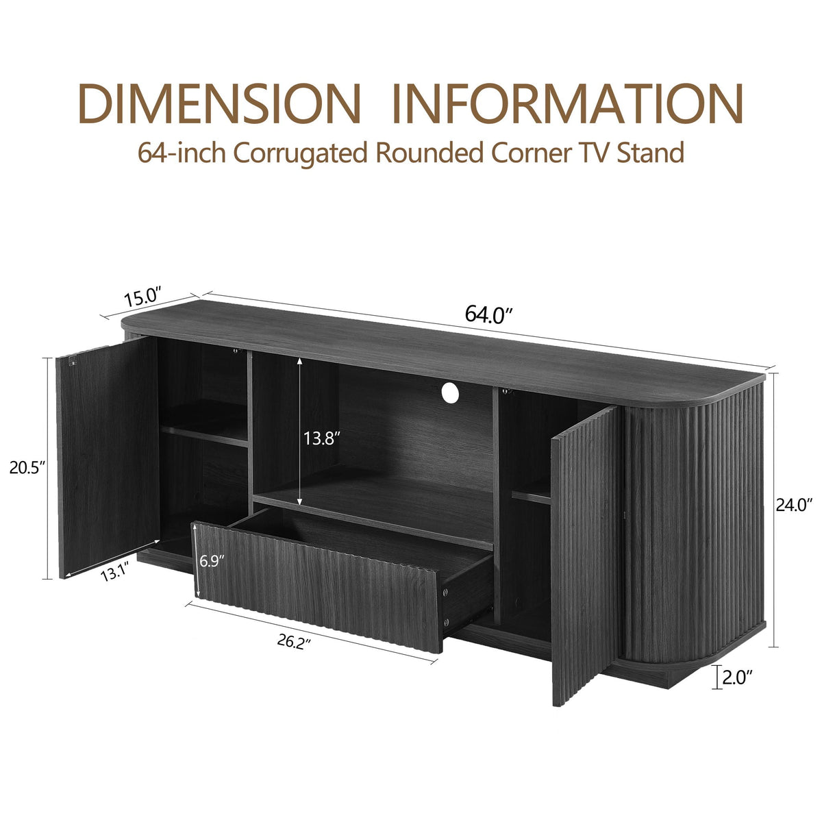 Modern Wavy TV Stand with Storage Cabinet by HouseOfZazla in dark wood 64-inch wide on Tampa Home & Garden Store