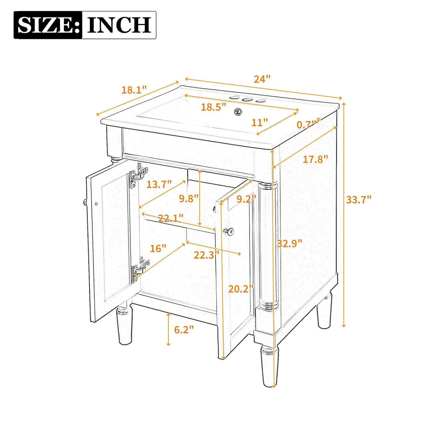 Bathroom Vanity with Top Sink and Dual Storage