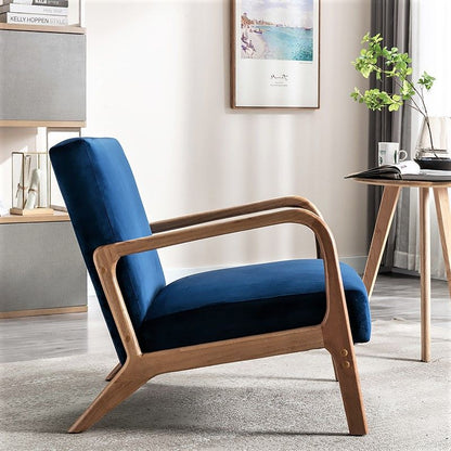Classic mid-century modern open-framed armchair with blue cushions HouseOfZazla on Tampa Home & Garden Store