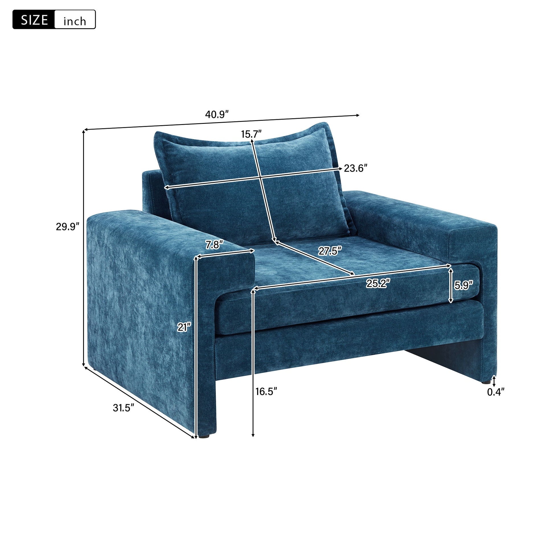 Upholstered accent chair HouseOfZazla in blue velvet with wide armrests and ergonomic back on Tampa Home & Garden Store