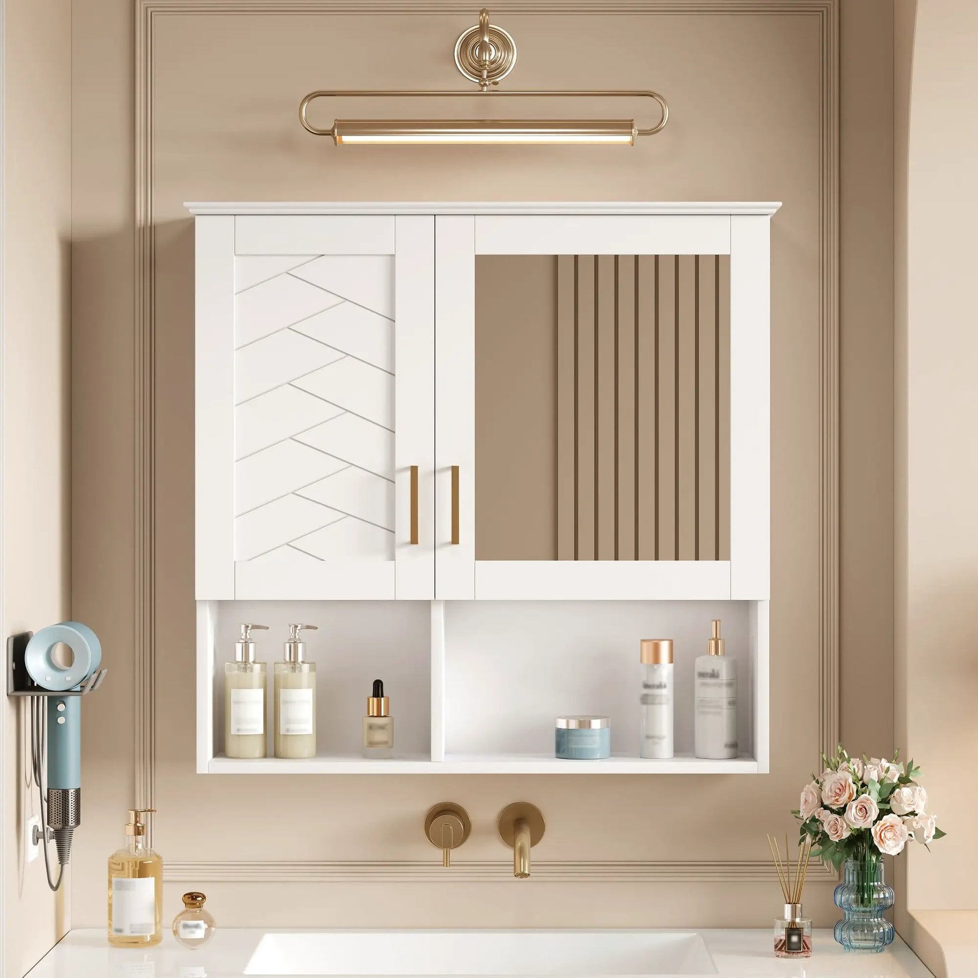 Medicine cabinet white wall-mounted 2-in-1 with adjustable shelves and soft-close doors on Tampa Home & Garden Store
